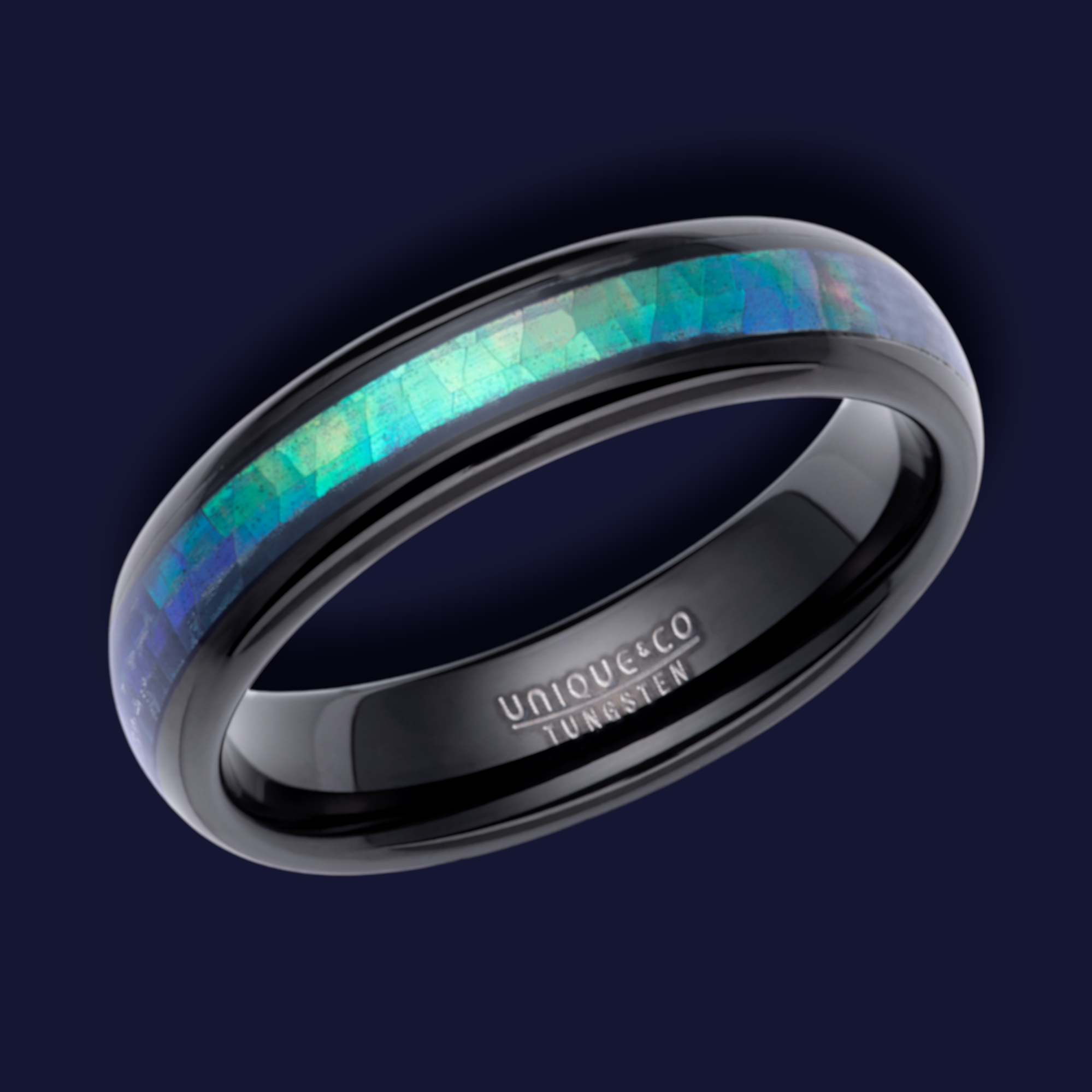 Black Tungsten Carbide Ring with Abalone Inlay - TUR156