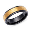 Tungsten Carbide Black & Yellow Hammered Ring - TUR164