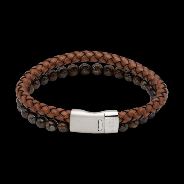Brown Leather & Bead Bracelet