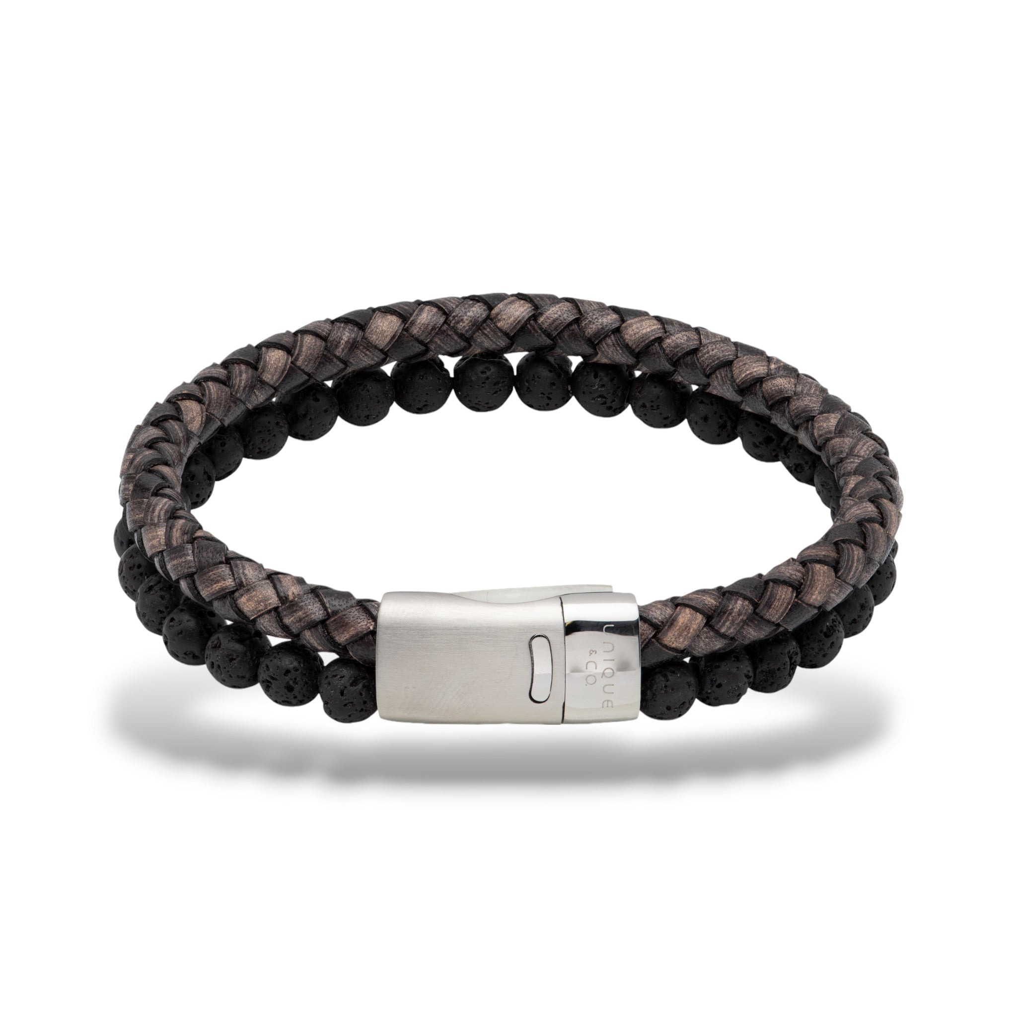 Black Leather & Bead Bracelet