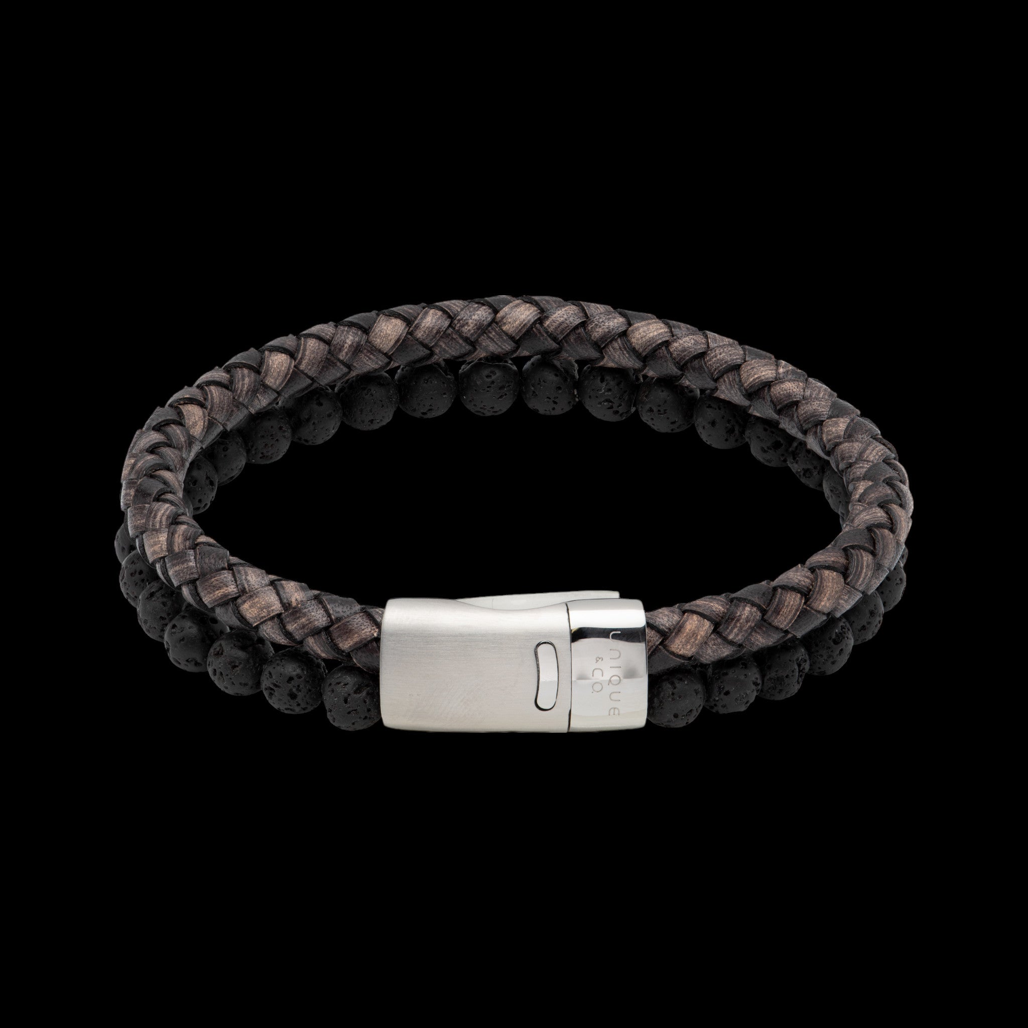 Black Leather & Bead Bracelet