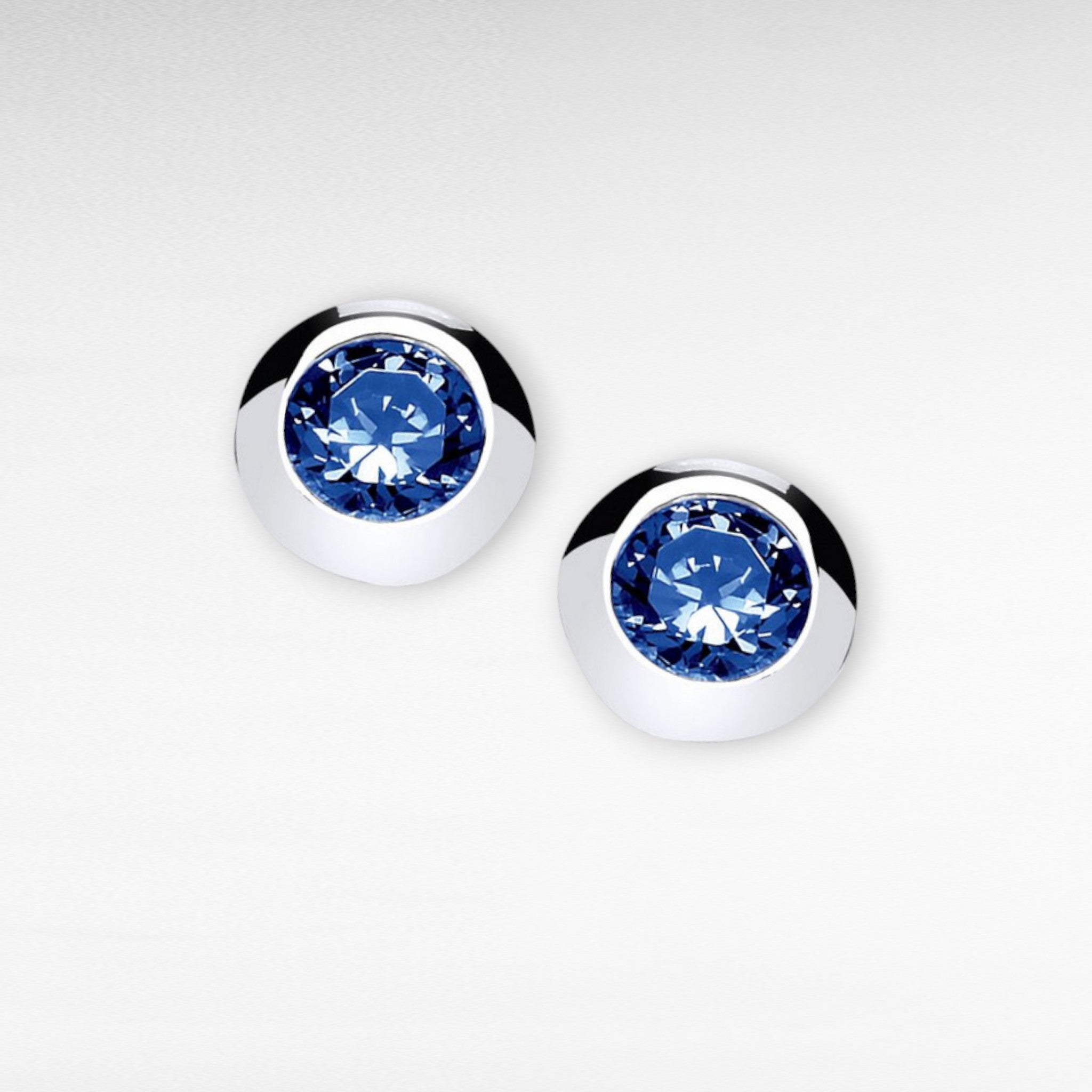 Silver & Sapphire Cubic Zirconia Solitaire Earrings
