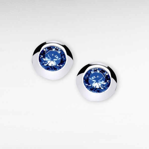 Silver & Sapphire Cubic Zirconia Solitaire Earrings