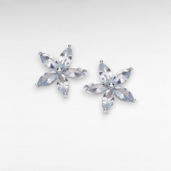 Aqua Cubic Zirconia Star Flower Earrings