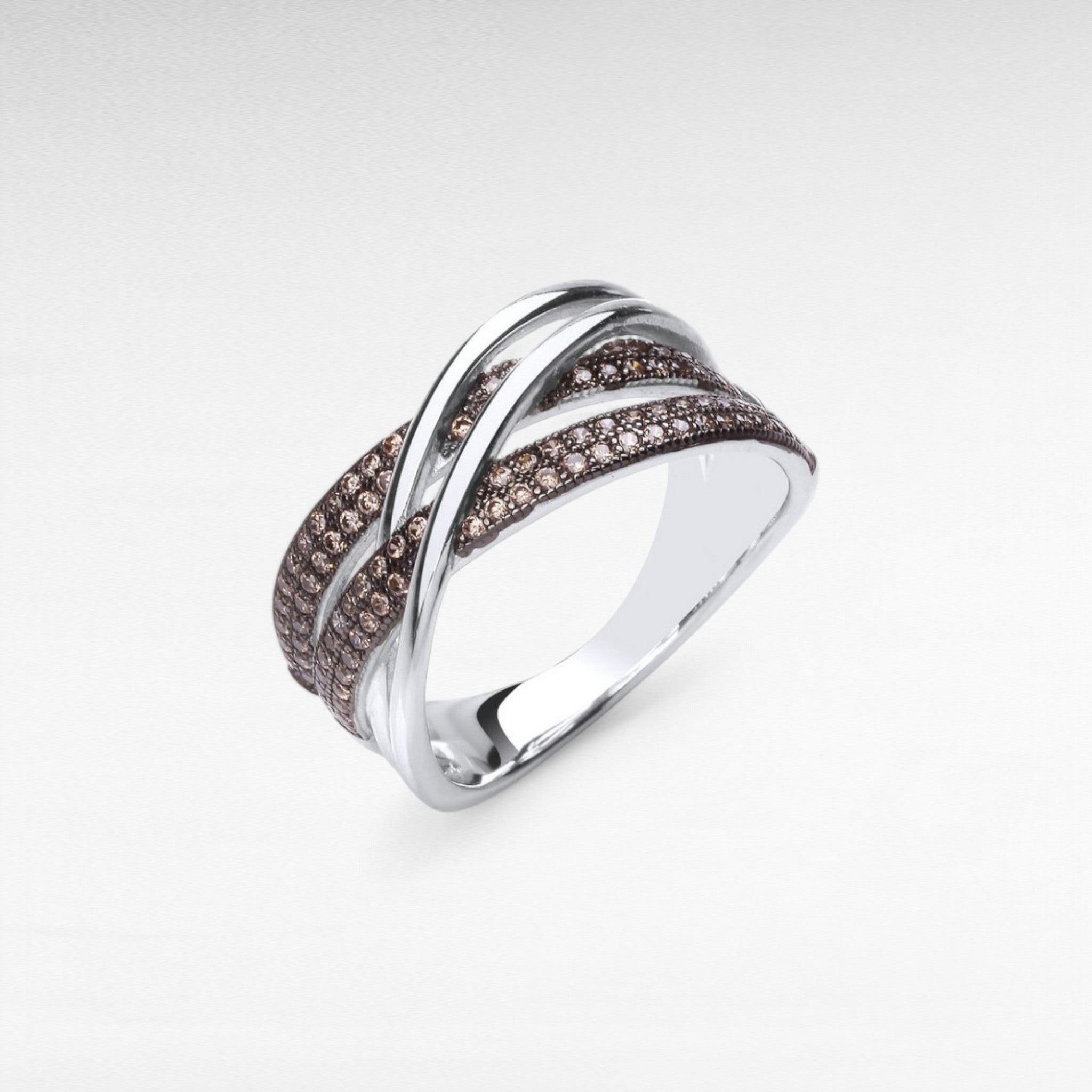Silver and Coffee Cubic Zirconia Strand Ring