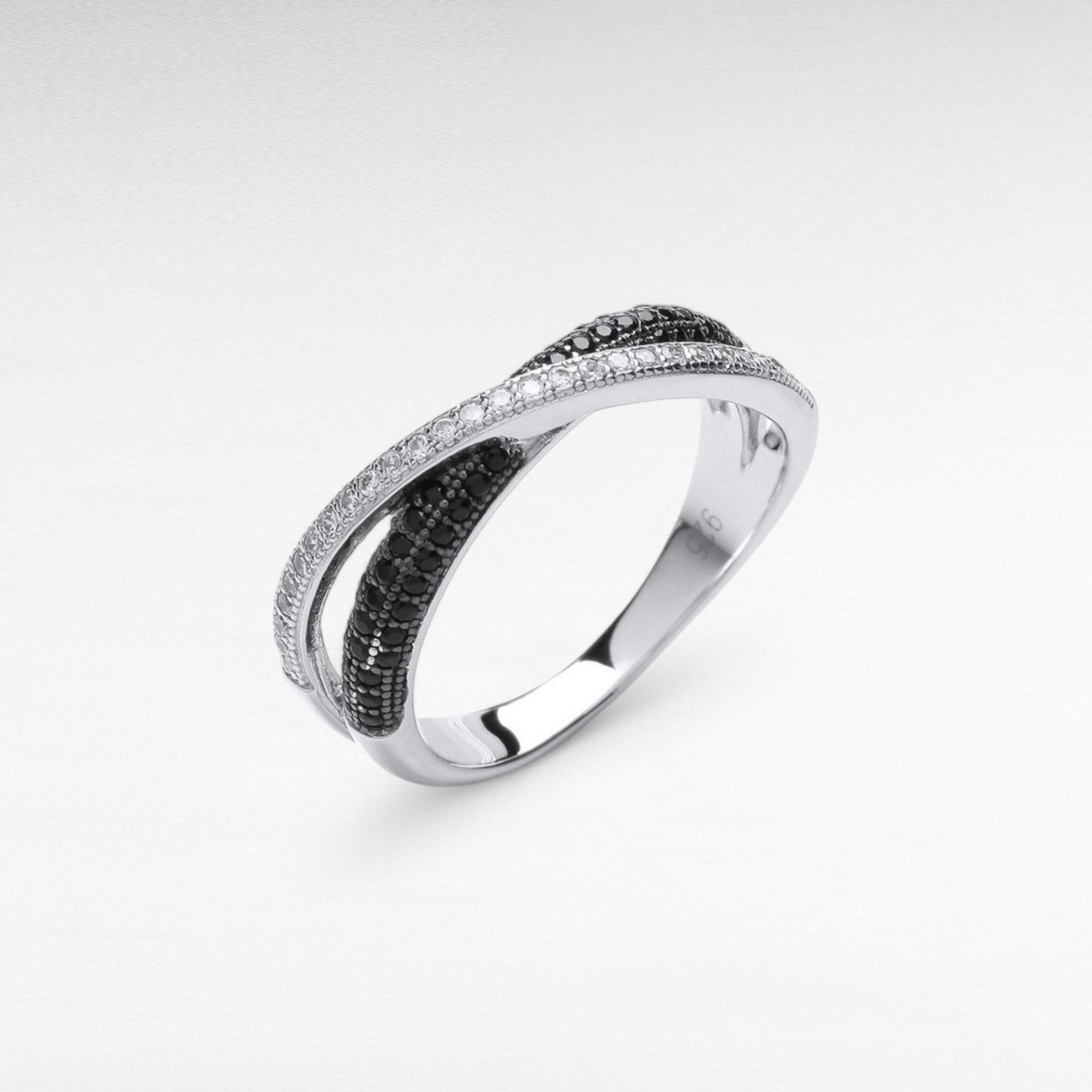 Silver and Cubic Zirconia Crossover Band Ring