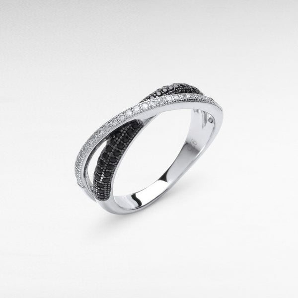 Silver and Cubic Zirconia Crossover Band Ring