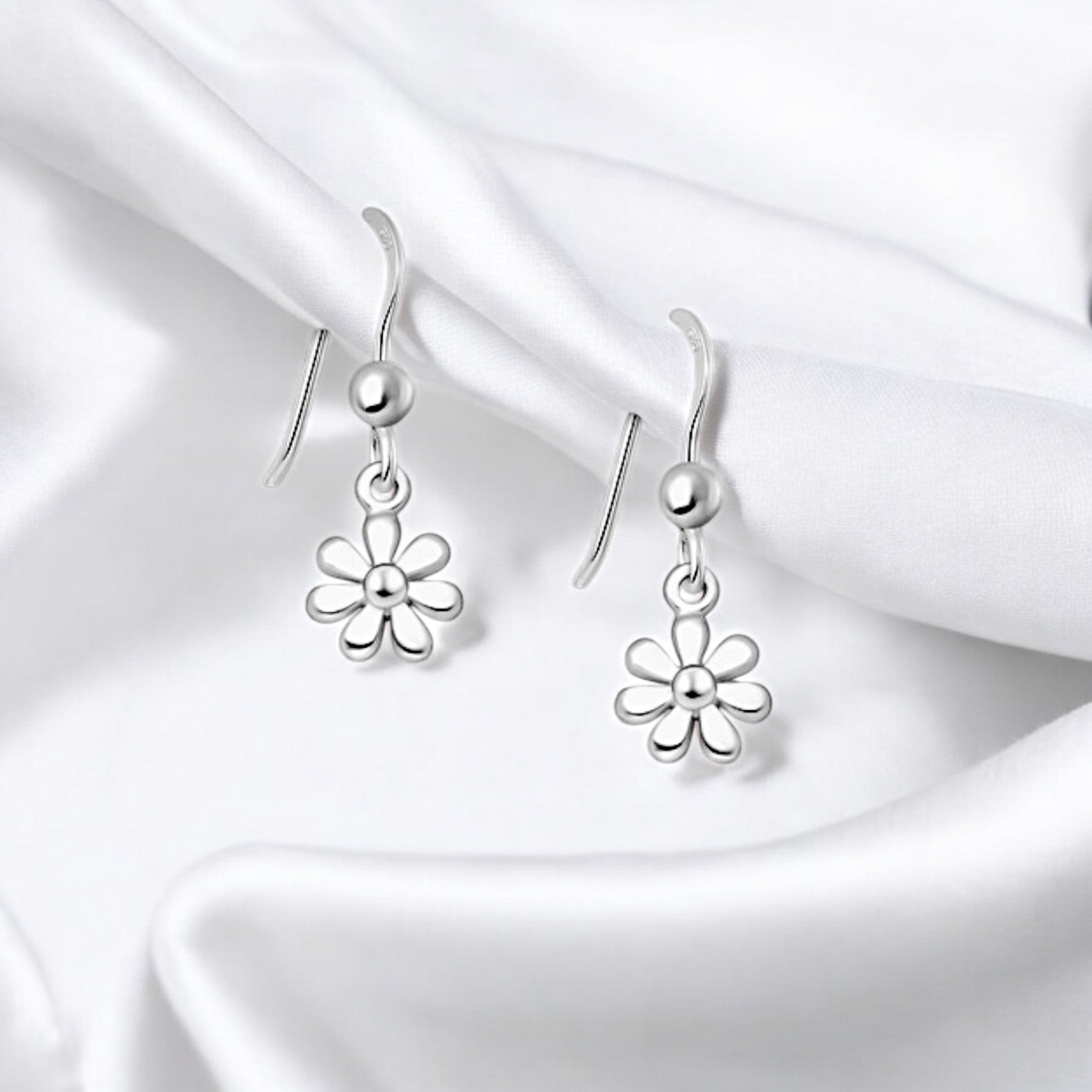 Sterling Silver Flower Hook Earrings