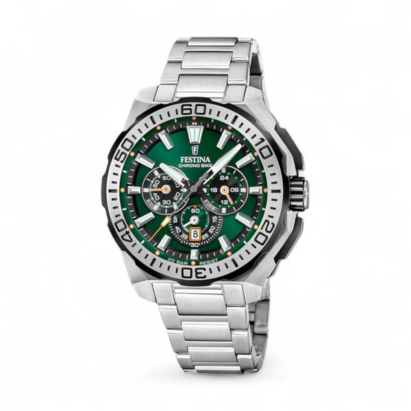 Festina 2025 Chrono Bike Watch - Greeen With Steel Strap - F20724/3