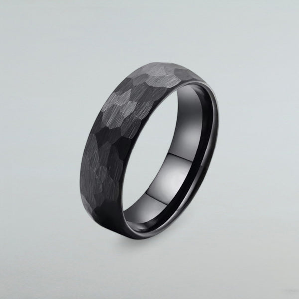 Black Hammered Titanium Ring - 6mm