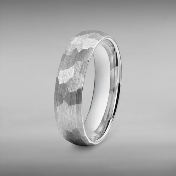 Silver Hammered Titanium Ring - 6mm