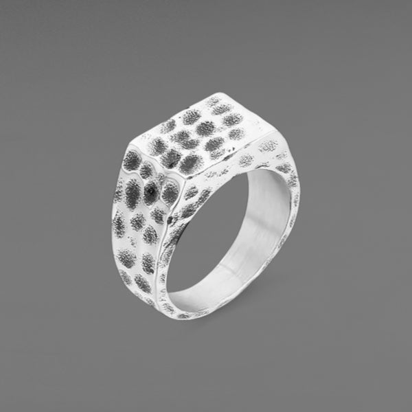 Hammered Stainless Steel Signet Ring
