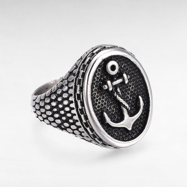 Stainless Steel Anchor Signet Ring