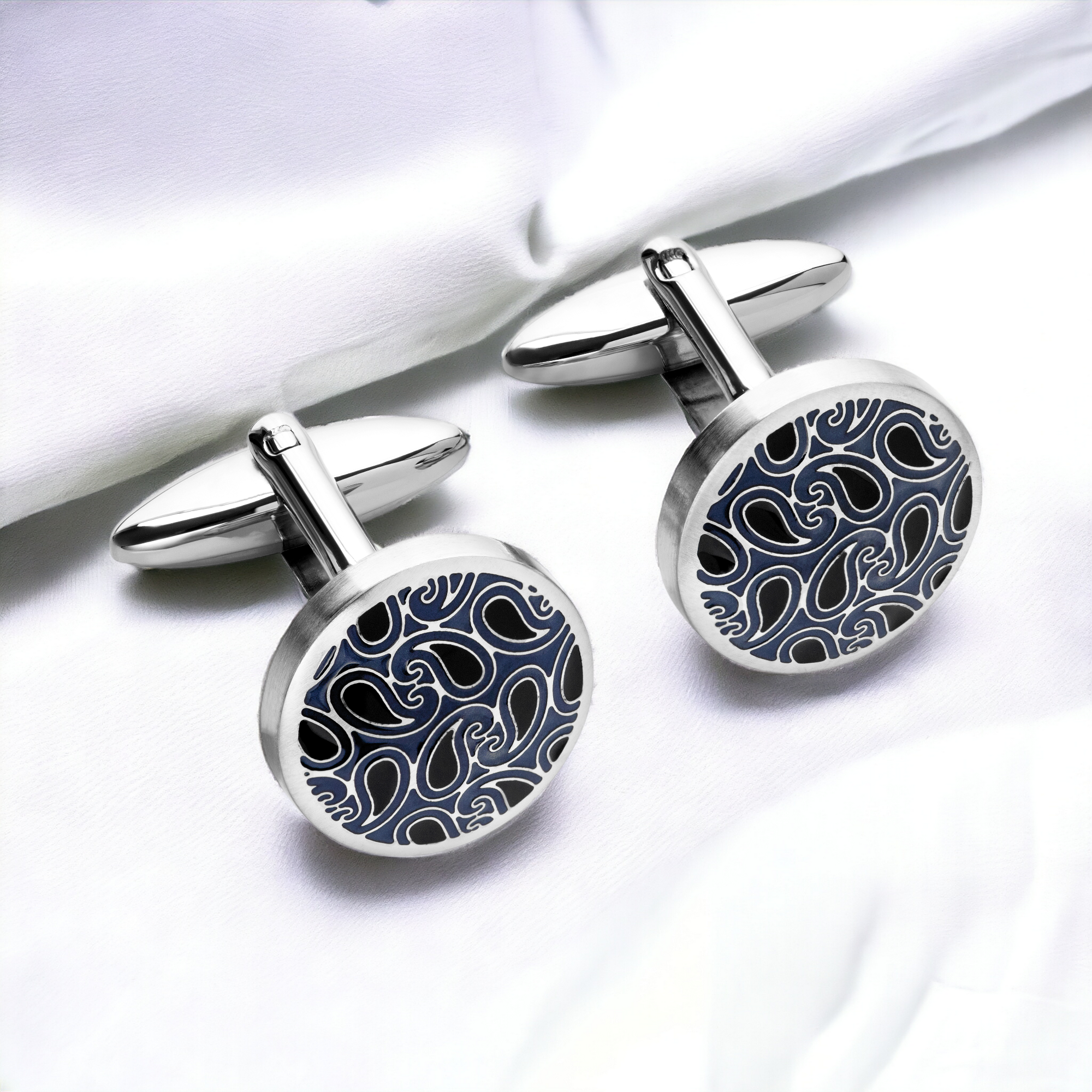 Stainless Steel Cufflinks with Blue and Black IP Plating - QC291