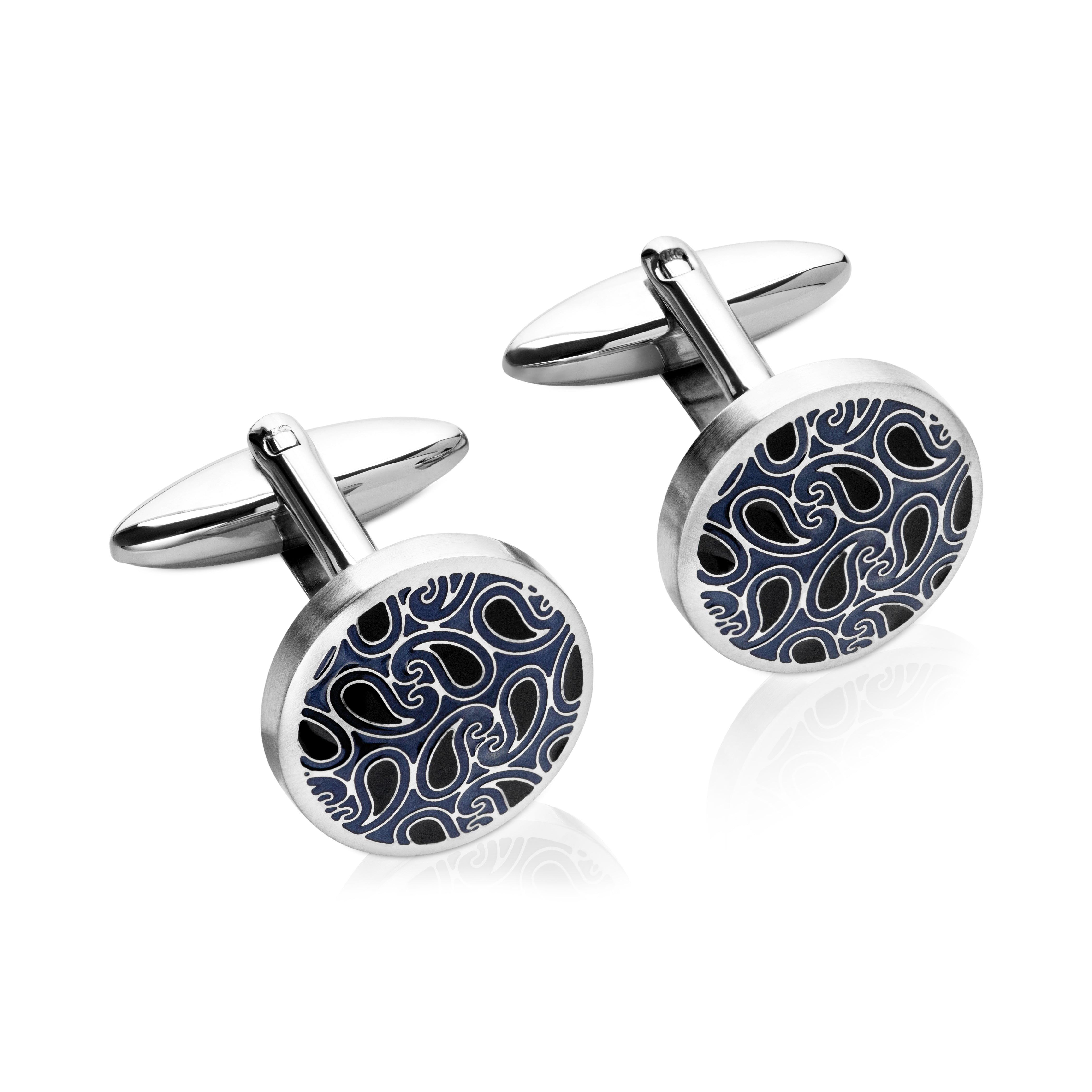 Stainless Steel Cufflinks with Blue and Black IP Plating - QC291