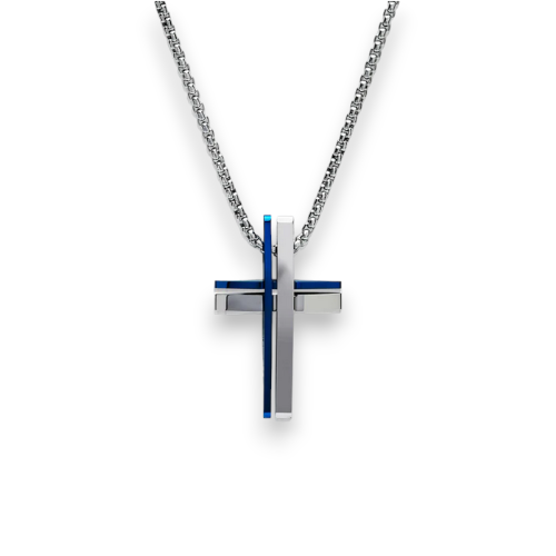 Stainless Steel with Blue Cross Necklace