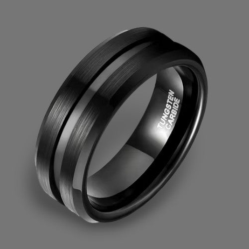 Tungsten Carbide Ring with Polished Black Inlay