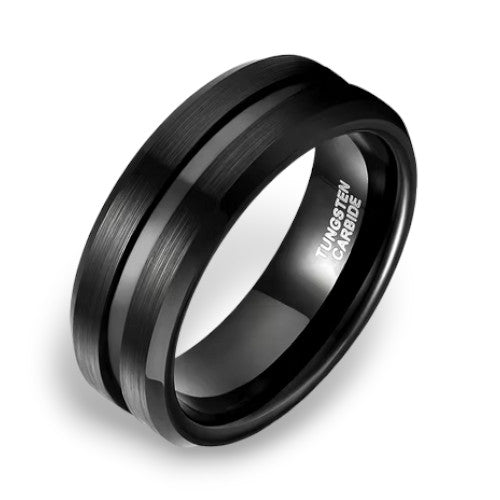 Tungsten Carbide Ring with Polished Black Inlay