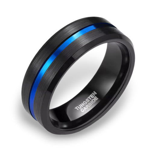 Tungsten Carbide Ring with Blue Inlay