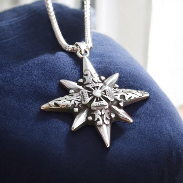 Eight Pointed Star Cross Pendant Necklace