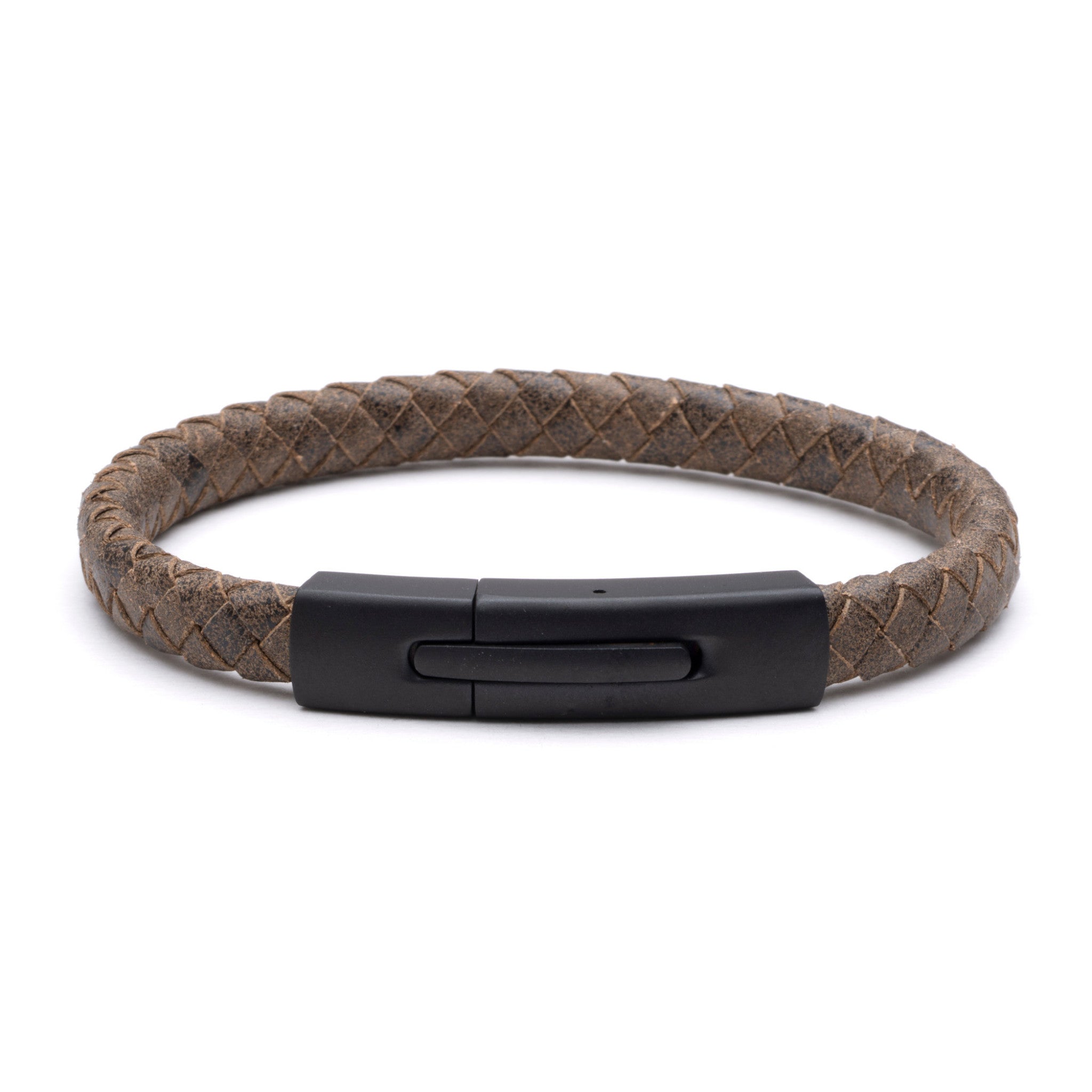 Tribal Plaited Leather Bracelet with Black Clasp