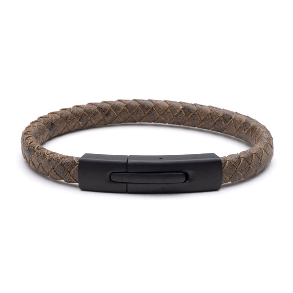 Tribal Plaited Leather Bracelet with Black Clasp