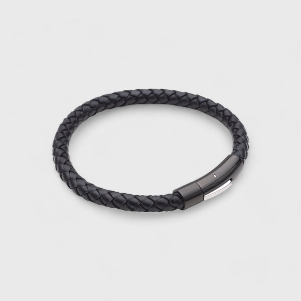 Black Leather Bracelet with Black Clasp