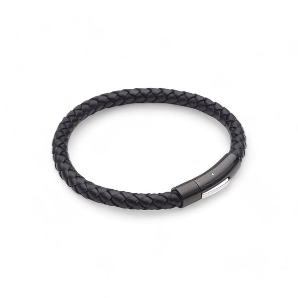 Black Leather Bracelet with Black Clasp