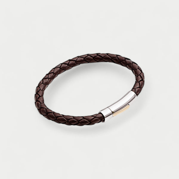 Tribal Brown Leather Bracelet with Silver Clasp
