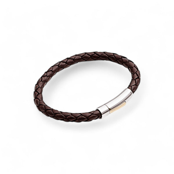 Tribal Brown Leather Bracelet with Silver Clasp