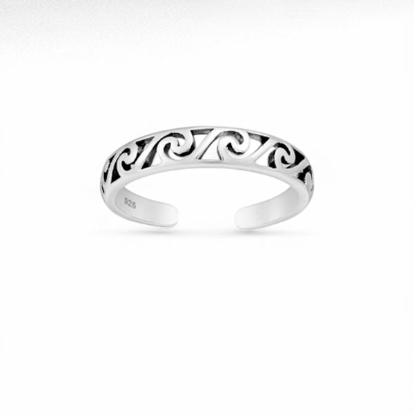 Sterling Silver Adjustable Oxidized Swirl Toe Ring
