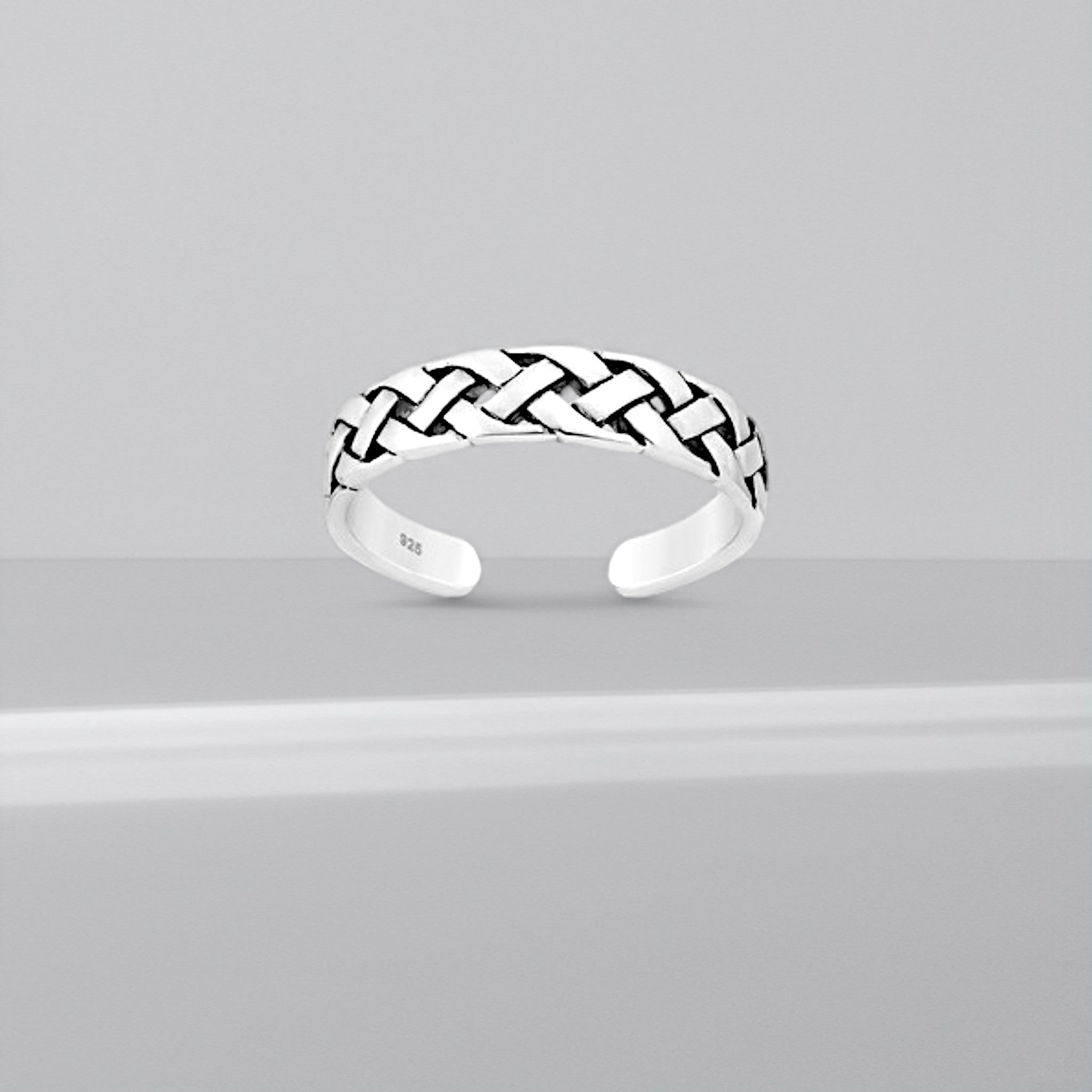 Sterling Silver Adjustable Oxidized Weave Toe Ring