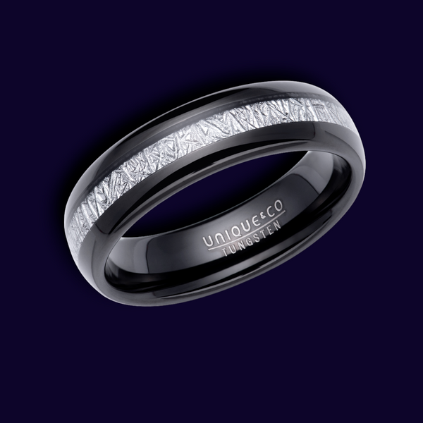 Black Tungsten Carbide Ring with Meteorite Inlay - TUR155