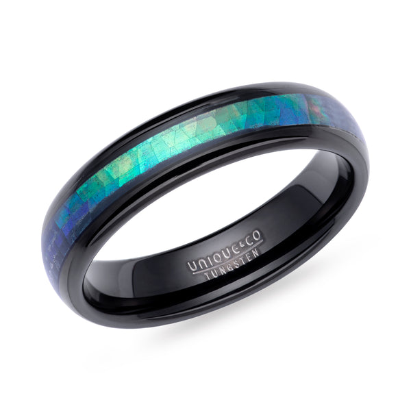 Black Tungsten Carbide Ring with Abalone Inlay - TUR156