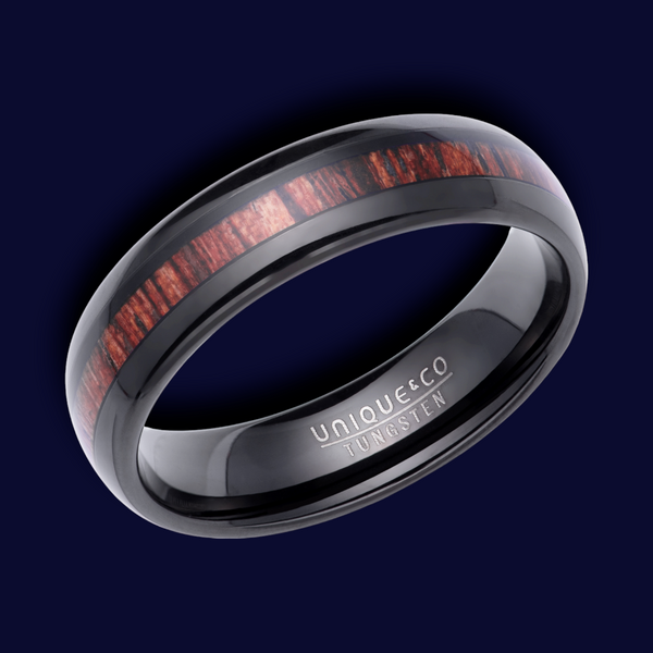 Black Tungsten Carbide Ring with Wood Inlay - TUR157