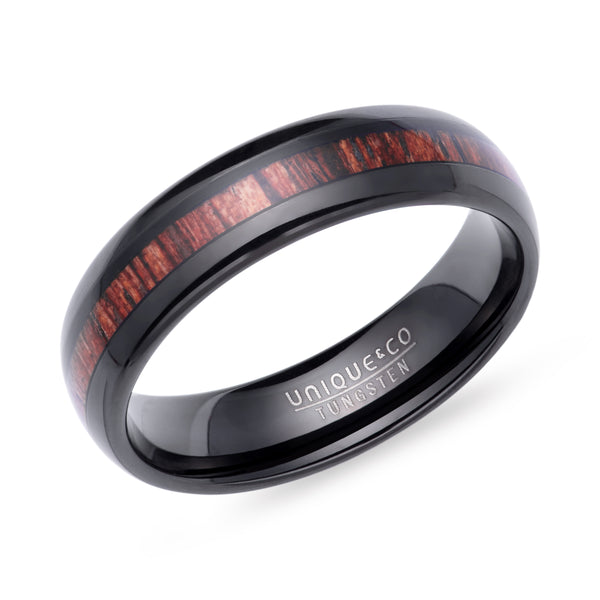 Black Tungsten Carbide Ring with Wood Inlay - TUR157