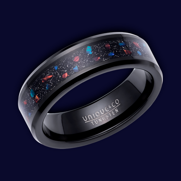 Tungsten Carbide Ring with Black/Red Stone & Opal -TUR161