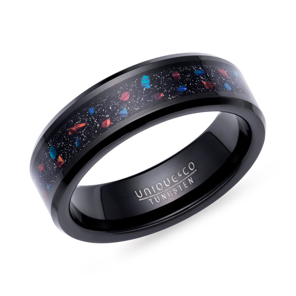 Tungsten Carbide Ring with Black/Red Stone & Opal -TUR161