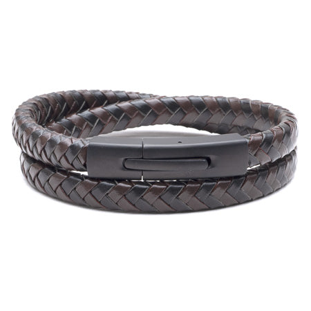 Double Wrap Plaited Leather Bracelet