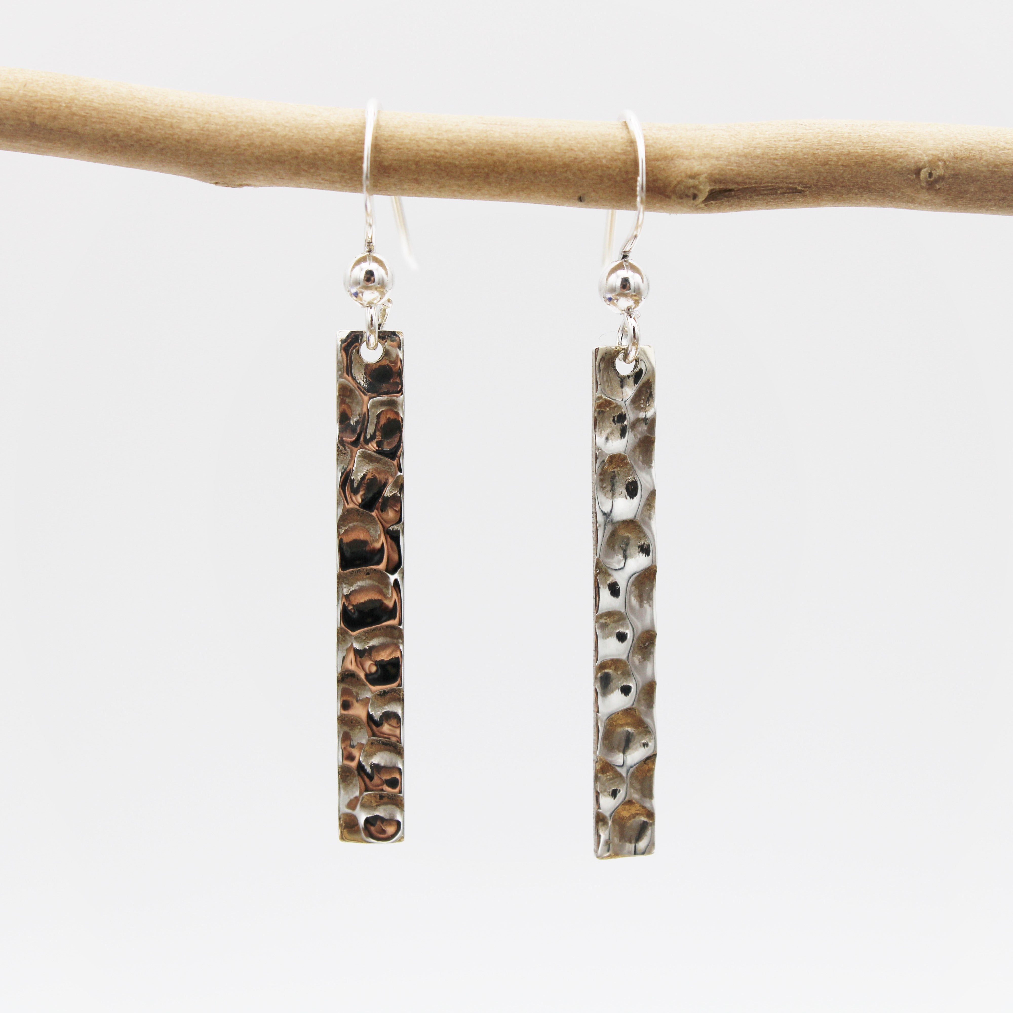 Silver Hammered Rectangle Earrings