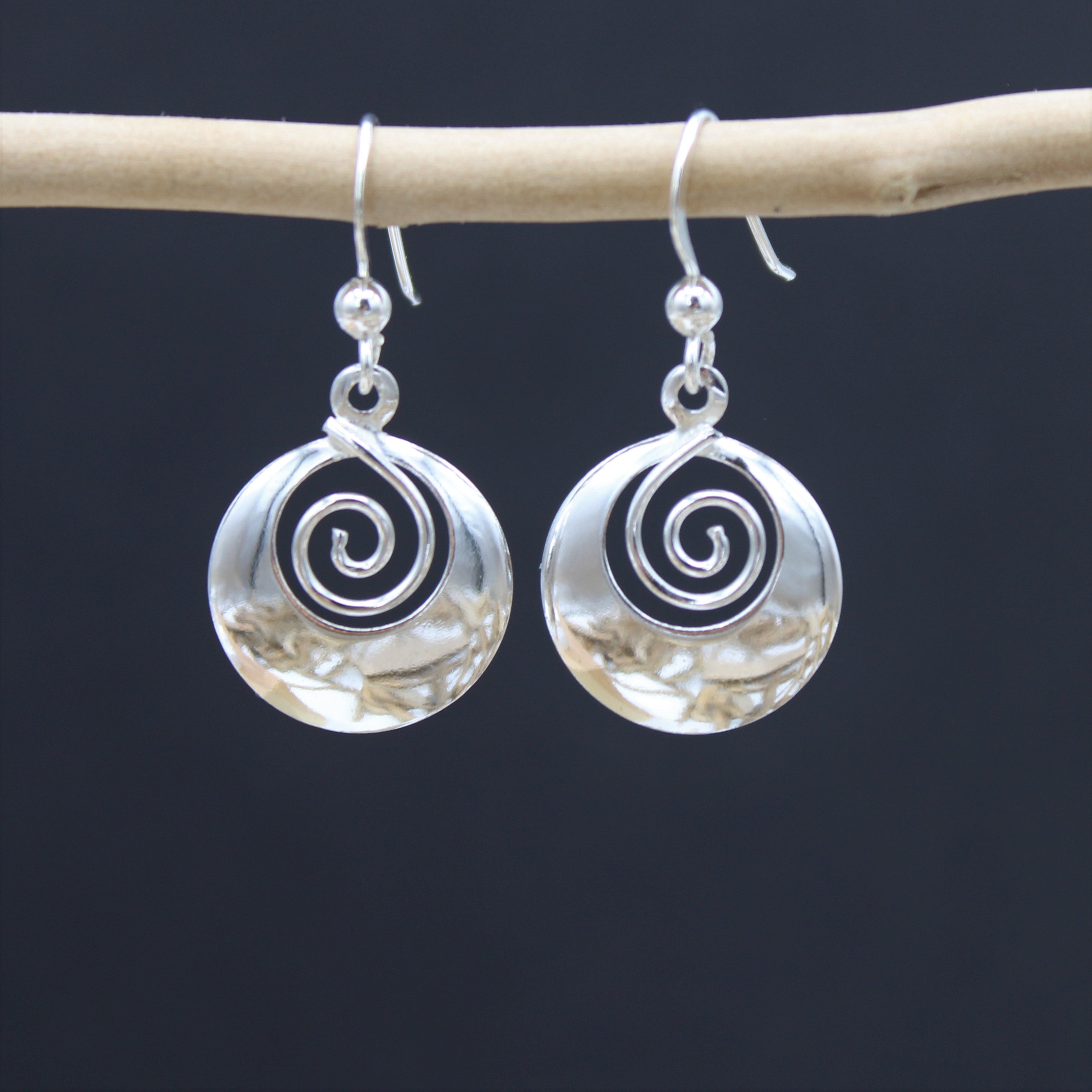 Silver Spiral Hook Earrings