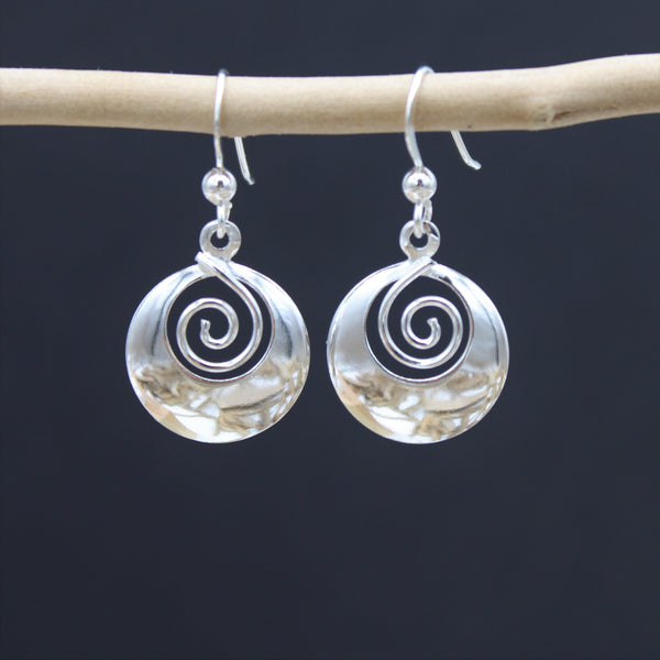 Silver Spiral Hook Earrings